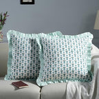 Ridhi Block Print Aquamarine Blue Throw Pillow Cover 20" x 20" (Pack of 2) Decorative Cushion Covers with Ruffle for Couch, Sofa, Bed, Living Room, Home Decor Gift for Spring, Easter, Valentine - Image 2