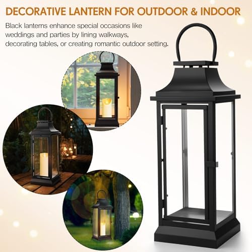 Nuogo Farmhouse Large Lanterns for Outdoor 20 Inch Black Metal Lanterns with Glass Panels Hanging for Table Porch Vintage Home Party Decor Gift Indoor Outdoor, Candle Not Includes - Image 3