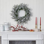 Nearly Natural 24 in Flocked Artificial Wreath with 50 LED Lights - Image 5