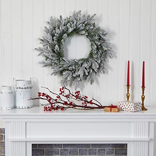 Nearly Natural 24 in Flocked Artificial Wreath with 50 LED Lights - Image 5