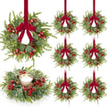 6 Pcs 9.2" Mini Christmas Wreaths for Cabinets Small Wreath Kitchen with Ribbon Christmas Decorations Candle Rings Red Berry Pine Cone Wreaths for Windows Farmhouse Xmas Decor Table Centerpiece by Unknown