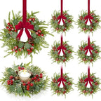 6 Pcs 9.2" Mini Christmas Wreaths for Cabinets Small Wreath Kitchen with Ribbon Christmas Decorations Candle Rings Red Berry Pine Cone Wreaths for Windows Farmhouse Xmas Decor Table Centerpiece by Unknown