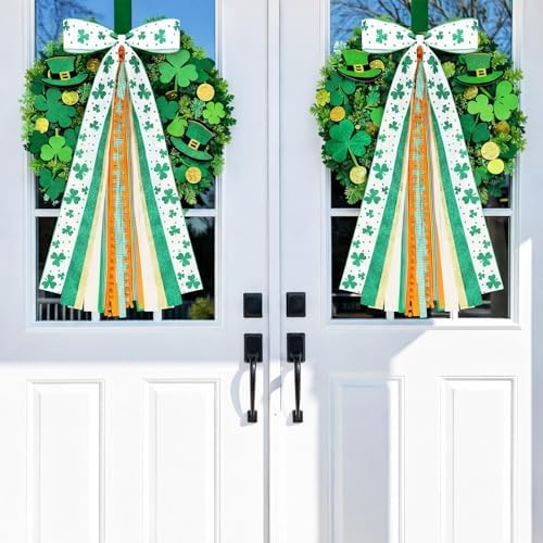 2 Pcs St Patricks Day Clover Ribbon Bow for Wreath Sash for Front Door - Image 3