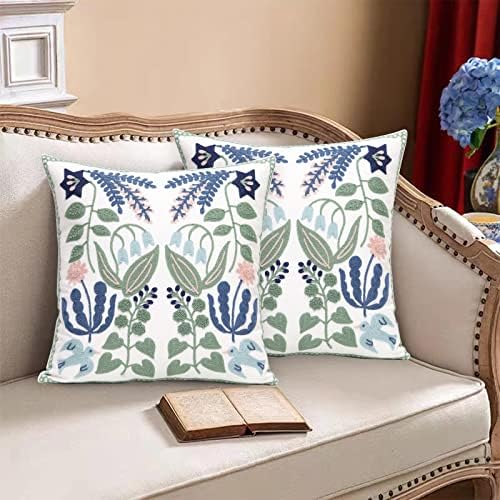 Pack of 2 Embroidered Decorative Throw Pillow Cover 18x18 Inch Farmhouse Floral Pillowcase for Living Room Sofa Bed (Bird Flower) - Image 3