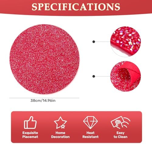 15" Red AB Rhinestone Round Placemats Set of 4 - Image 3