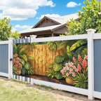 6X13FT Summer Bamboo Fence Tropical FlowersGarage Door Cover Decorations Tropical Leaves Garage Door Banner for Outdoor Indoor Summer Party Photography Backdrop - Image 5