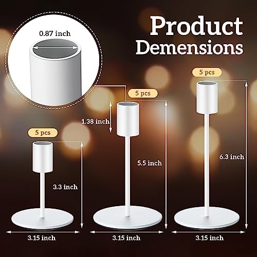 Sieral Candle Holders Bulk Taper Candlesticks Holders Set Modern Decorative Metal Candelabras for Wedding Anniversary Home Dinning Table Centerpiece Xmas Party Decor(Matte White,15 Pcs) - Image 2