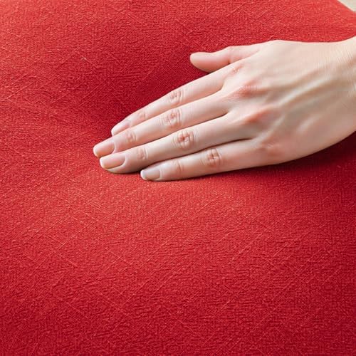 MIULEE Boho Linen Fringe Decorative Euro Throw Pillow Covers Red 24x24 - Image 2