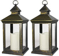 2-PACK 14 Inch Vintage Decorative Candle Lanterns With Timer - IP44 Waterproof Distressed Gold Decorative Outdoor Lanterns Battery Powered - Hanging Decorative Lanterns For Wedding Indoors by BrightZeal