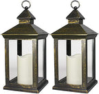 2-PACK 14 Inch Vintage Decorative Candle Lanterns With Timer - IP44 Waterproof Distressed Gold Decorative Outdoor Lanterns Battery Powered - Hanging Decorative Lanterns For Wedding Indoors by BrightZeal