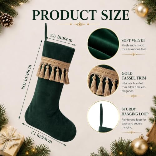 4 Pcs Large Velvet Luxury Christmas Stockings, Retro, Green - Image 3