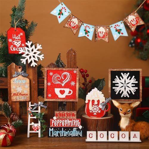 14 Pcs Halloween Tiered Tray Decor Set, Gnome Wood Table Signs (Warm) - Image 4