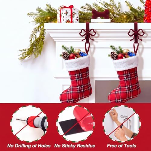 6 Pcs Burgundy Red Bow Stocking Hangers for Mantle - Image 5