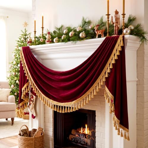 Red Velvet Christmas Banner 120 x 30 Inch Vintage Mantel Garlands - Image 3