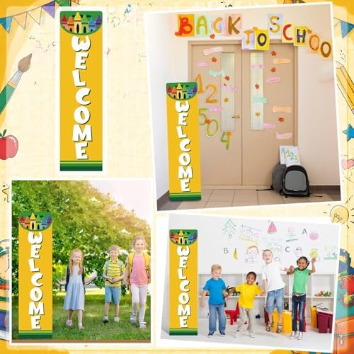 Capoda Welcome Back to School Porch Sign Crayon Classroom Decorations 45 x 12 Inch Crayon Wooden Sign First Day of School Wood Door Plaque for Kindergarten Preschool Elementary Wall Entryway Yard - Image 6