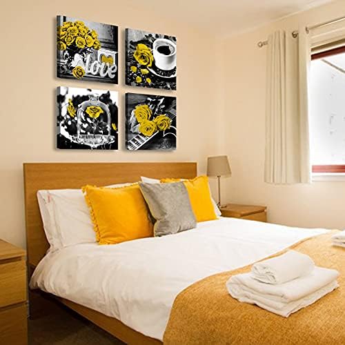 DJSYLIFE Yellow Rose Canvas Wall Art Set of 4 for Living Room 12x12 Inch - Image 5