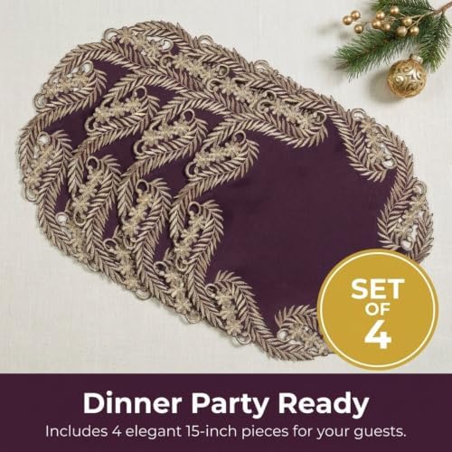 Decozen Set of 8 Doilies for Table, Lace Doilies - Rustic, Crochet, Farmhouse, Kitchen, Dining Table Centerpiece Decor - Round Christmas Placemats for Home 15 inch Gold Plum, The Anyce Collection - Image 4