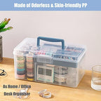 Clear Plastic Arts & Craft Supplies Organizer Box Large with a Removable Tray & A Partition & Handle, Office Home School Desktop Stationery Storage Box, Medicine Box (Clear & Ocean Blue) - Image 3