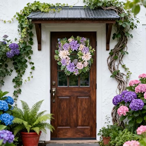 24 Inch Spring Summer Wreath for Front Door with Roses Dahlias Silk Flowers with Berry Greenery for All Seasons Indoor Outdoor Porch Wedding Wall Farmhouse Living Room Home Decor - Image 4
