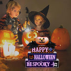 BlcTec Halloween Decorations Indoor, Premium Wood Block Sign with Lighted 3D Letters, Pumpkin, Maples & Berries, Timer Battery Operated Halloween Décor for Home Tabletop, Mantle, Shelf, Tiered Tray - Image 2