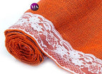 VDS Pack of 12, Burlap Table Runner with White Lace Edge, 100% Natural Jute Rustic Hessian Table Cloth Centerpiece for Wedding Birthday Party Banquet Table Decoration (Size 12X108 Inch)(Orange) - Image 5