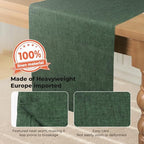 100% Pure Linen Extra Long Table Runner - 14 x 108 Inch Farmhouse Dining Table Runner, Perfect for Fall, Thanksgiving, and Christmas -Athena -Forest Green - Image 2