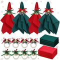 Ziliny 16 Pcs Cotton Christmas Napkins and Rings Set, 8 Washable Thanksgiving Napkins Cloth, 8 Xmas Napkin Rings for Xmas Dinner Party Table Decoration(Christmas Bow Bells) by Ziliny