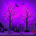 Halloween Indoor Decorations 2 Pack 24 Inch Black Halloween Tree with 24 Purple Led Lights, Timer/USB/Battery Operated Lighted Spooky Tabletop Tree for Halloween Decor Home Table Holiday Party - Image 2