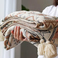 Brown Knitted Tassel Boho Soft Lightweight Vintage Tan Throw Blanket for Sofa Couch Bed and Living Room- All Seasons (50x70 Inch) by ELASAD