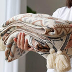 Brown Knitted Tassel Boho Soft Lightweight Vintage Tan Throw Blanket for Sofa Couch Bed and Living Room- All Seasons (50x70 Inch) by ELASAD