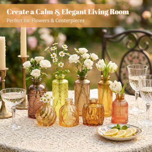 15 Pcs Amber Glass Bud Vases Bulk, Vintage Small Flower Vase Set - Image 6