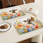 Hummingbird Flower Spring Placemats Set of 6, 12x18 Inch Country Bird Summer Table Place Mat Rustic Washable Non-Slip Heat Resistant Fabric Placement Mats for Dining Kitchen Indoor Outdoor Decor - Image 2