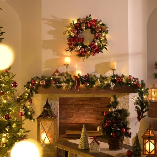Valery Madelyn 24" Pre-Lit Large Christmas Wreath for Front Door Red Gold - Image 4