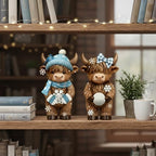 Simgoing 2 Pack Winter Highland Cow Figurines Snowflake Highland Cow Tabletop Decorations Calf Lovers Gifts for Home Centerpieces Holiday Ornament Gifts - Image 4