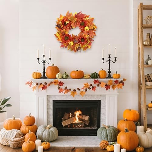 22" Fall Wreaths for Front Door Outside with Maple Leaves Pumpkin Red Sunflower Berries, Fall Decorations for Home,Artificial Autumn Door Wreath for Outside, Window, Wall, Thanksgiving Décor - Image 4
