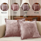 Luxurious Velvet Throw Pillow Covers 20x20 Set of 2 Decorative Pillow Covers Solid Square Cushion Case for Sofa Couch Bedroom Farmhouse, Pink - Image 2