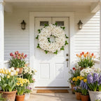 White Hydrangea Summer Wreath for Front Door with Artificial Hydrangea and Silk Greenery, 22''Outdoor Dogwood Wreath for Farmhouse Wedding & Home Decor- Spring Summer & All Seasons Display - Image 5