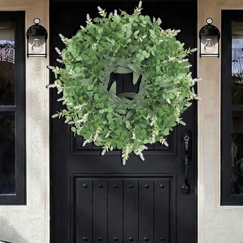 26" Large Eucalyptus Wreath for Front Door Spring Summer Greenery All Season Green Year Round Artificial Eucalyptus Leaves Wreath for Porch Farmhouse Home Wall Window Outdoor Indoor Decorations - Image 5