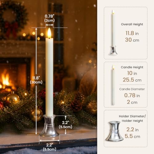 Flameless Taper Candles with Silver Holders & Sensor Dusk to Down - Image 3
