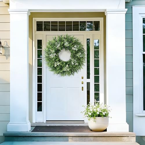 26'' Large Boxwood Wreath for Front Door Artificial Spring Wreath Boxwood Leaves Greenery Outdoor Door Wreaths for Porch Window Home Farmhouse Wall Decor Green Year Round Indoor Outdoor All Seasons - Image 3