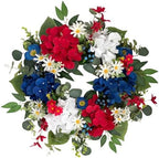 20 Inch 4th of July Wreath, Patriotic Wreaths for Front Door, Red White Blue Hydrangea Flower Wreaths with Daisy for Memorial Day,Independence Day Wreath for Front Door Wall Window Decor by Ecerangus