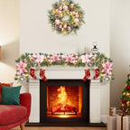 Garvee 6ft Pink Christmas Garland with Lights, Prelit Garland for Mantle - Image 5