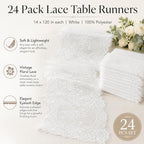 24 Pack White Lace Table Runner 120" Long Vintage Floral Decor - Image 3
