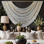 Macrame Wall Hanging Boho Wall Decor Beaded Fiber Art Handmade 57"W*35"L - Image 2