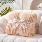 Snuggle Sac Checkered Throw Blanket Faux Fur Microfiber Blankets for Couch,Reversible Soft Cozy Warm Blanket for Sofa Bedroom,Cute Lightweight Striped Throws for Women,Heather Beige,60x80 inches - Image 5