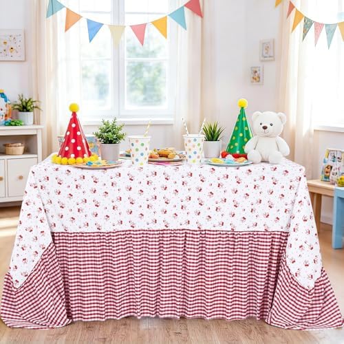 Red Ruffle Tablecloth Plaid Table Cloth - 90 x 132 Inch Waterproof Tablecloths Rectangle Washable Polyester Red bow Table Cover for Birthday Wedding Dinner Picnic Mother's Day Party Decoration - Image 6