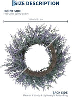 20 Inch Purple Lavender Wreath for Front Door – Artificial PVC Spring Summer Fall Winter Wreath – Farmhouse Wall Decor – Indoor Outdoor Use – Lifelike Lavender & Eucalyptus - Image 3