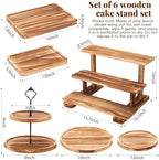 Roowest Set of 6 Rustic Wood Dessert Table Display Set - Cake Stands, Tiered Cupcake Tower & Serving Trays for Wedding, Baby Shower, Tea Party - Image 3