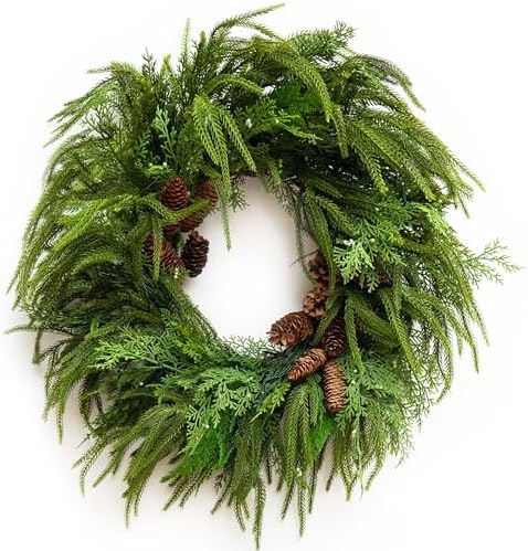 Christmas Wreath 24 Inch Real Touch Norfolk Pine Wreaths for Front Door by SoomeirWreath
