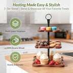 Cupcake Stand,3 Tier Detachable Acacia Wood Cupcake Tower,Tiered Tray Stand,Wave Edged Square Design with Black Metal Handle,for Wedding, Birthday, Baby Shower,Home Decor - Image 2